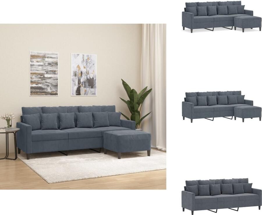 VidaXL 3-zitsbank Met Voetensteun 3-zitsbanken Met Voetensteun Driezitsbank Met Voetenbank Driezitsbank met voetenbank 180 cm fluweel donkergrijs