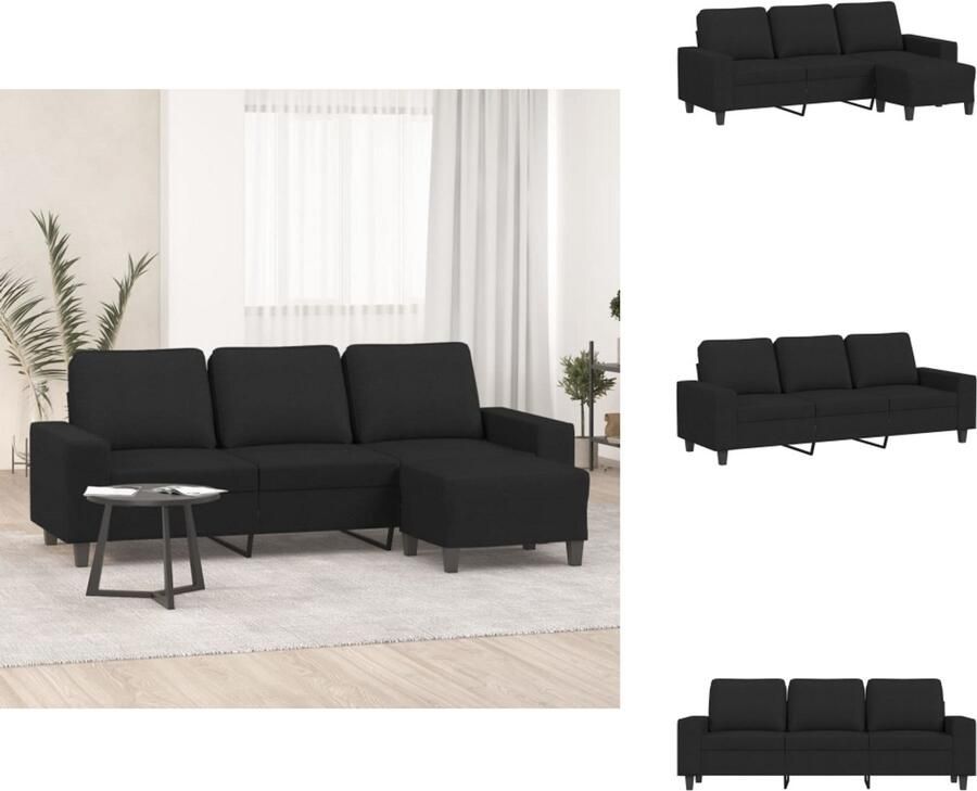 VidaXL 3-zitsbank Met Voetensteun 3-zitsbanken Met Voetensteun Driezitsbank Met Voetenbank Driezitsbank met voetenbank 180 cm stof zwart