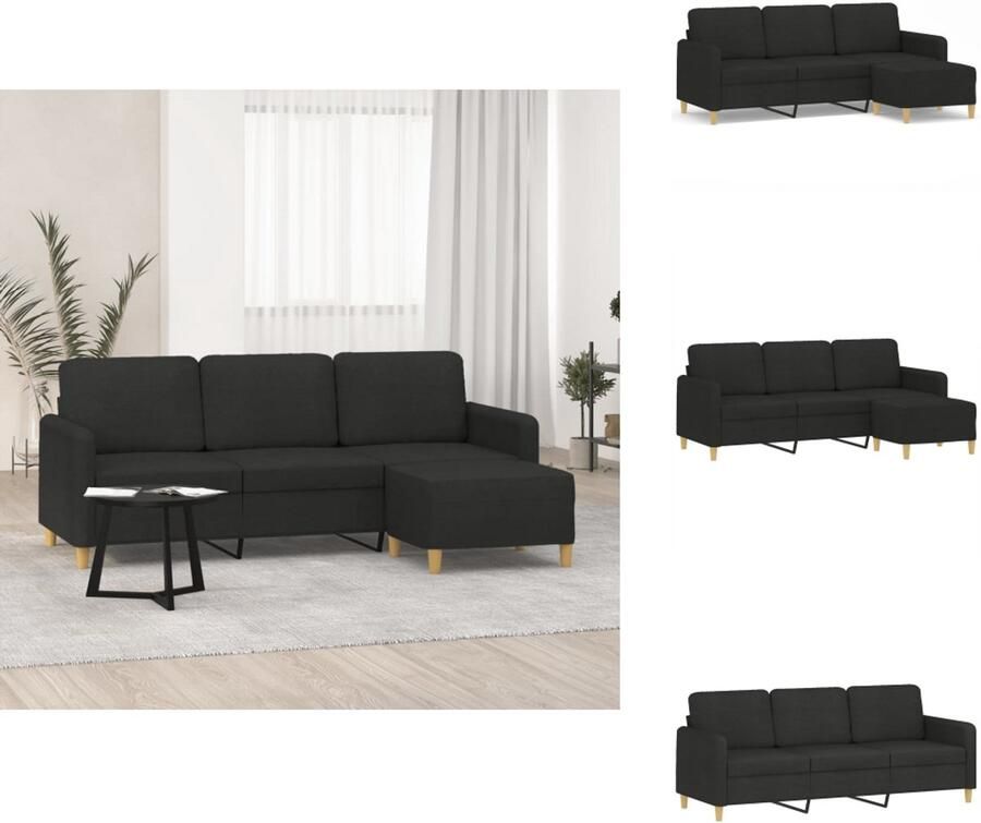 VidaXL 3-zitsbank Met Voetensteun 3-zitsbanken Met Voetensteun Driezitsbank Met Voetenbank Driezitsbank met voetenbank 180 cm stof zwart