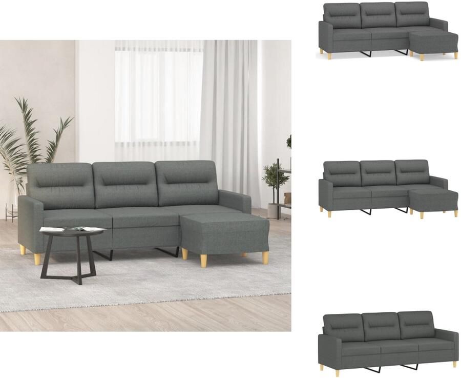VidaXL 3-zitsbank Met Voetensteun 3-zitsbanken Met Voetensteun Driezitsbank Met Voetenbank Driezitsbank met voetenbank 180 cm stof donkergrijs