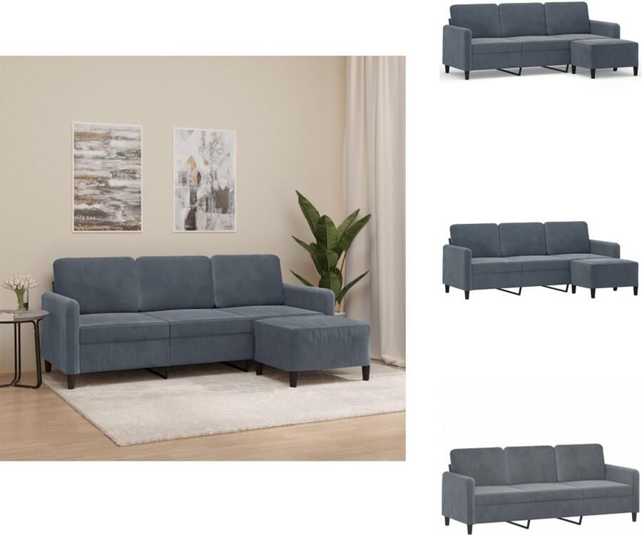 VidaXL 3-zitsbank Met Voetensteun 3-zitsbanken Met Voetensteun Driezitsbank Met Voetenbank Driezitsbank met voetenbank 180 cm fluweel donkergrijs