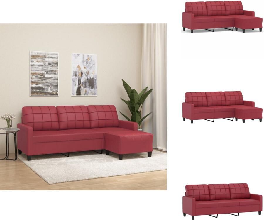 VidaXL 3-zitsbank Met Voetensteun 3-zitsbanken Met Voetensteun Driezitsbank Met Voetenbank Driezitsbank met voetenbank 180 cm kunstleer wijnrood