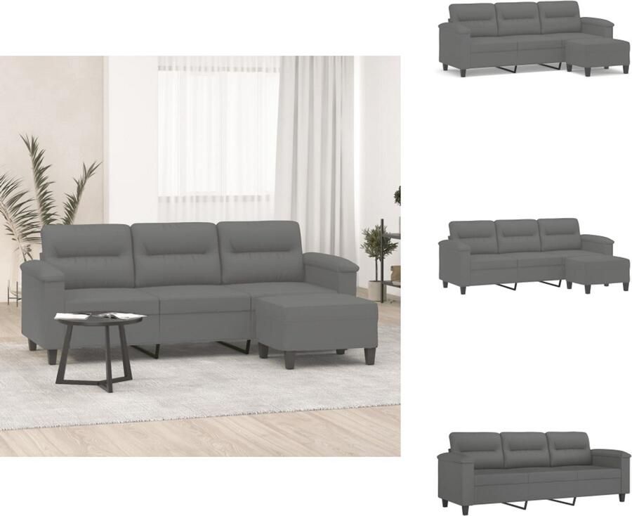 VidaXL 3-zitsbank Met Voetensteun 3-zitsbanken Met Voetensteun Driezitsbank Met Voetenbank Driezitsbank met voetenbank 180 cm microvezelstof donkergrijs