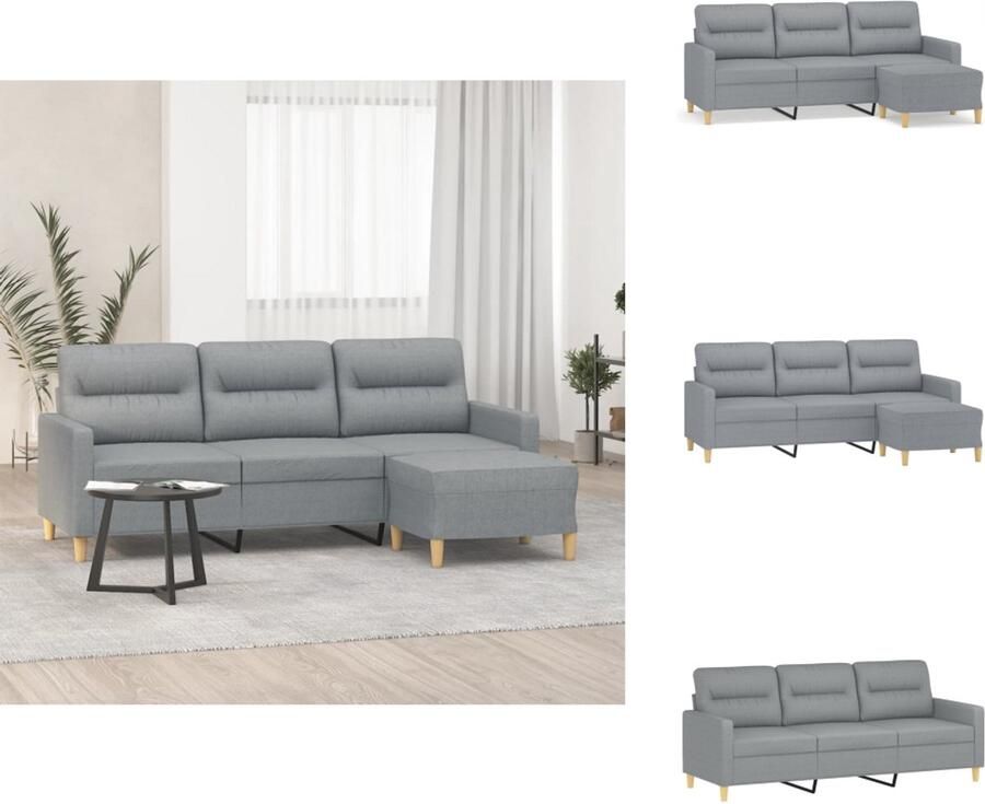 VidaXL 3-zitsbank Met Voetensteun 3-zitsbanken Met Voetensteun Driezitsbank Met Voetenbank Driezitsbank met voetenbank 180 cm stof lichtgrijs