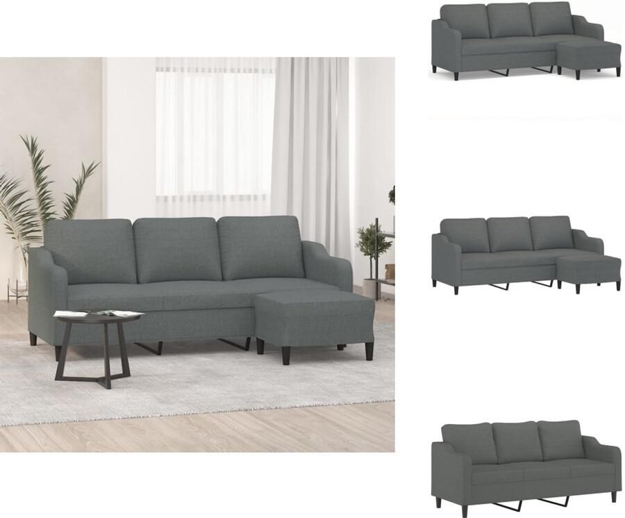 VidaXL 3-zitsbank Met Voetensteun 3-zitsbanken Met Voetensteun Driezitsbank Met Voetenbank Driezitsbank met voetenbank 180 cm stof donkergrijs