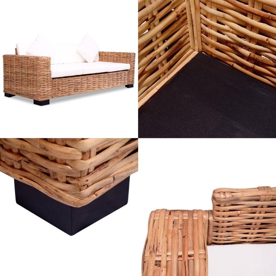 VidaXL 3-zitsbank natuurlijk rattan 3-zitsbank 3-zitsbanken Driezitsbank Driezitsbanken