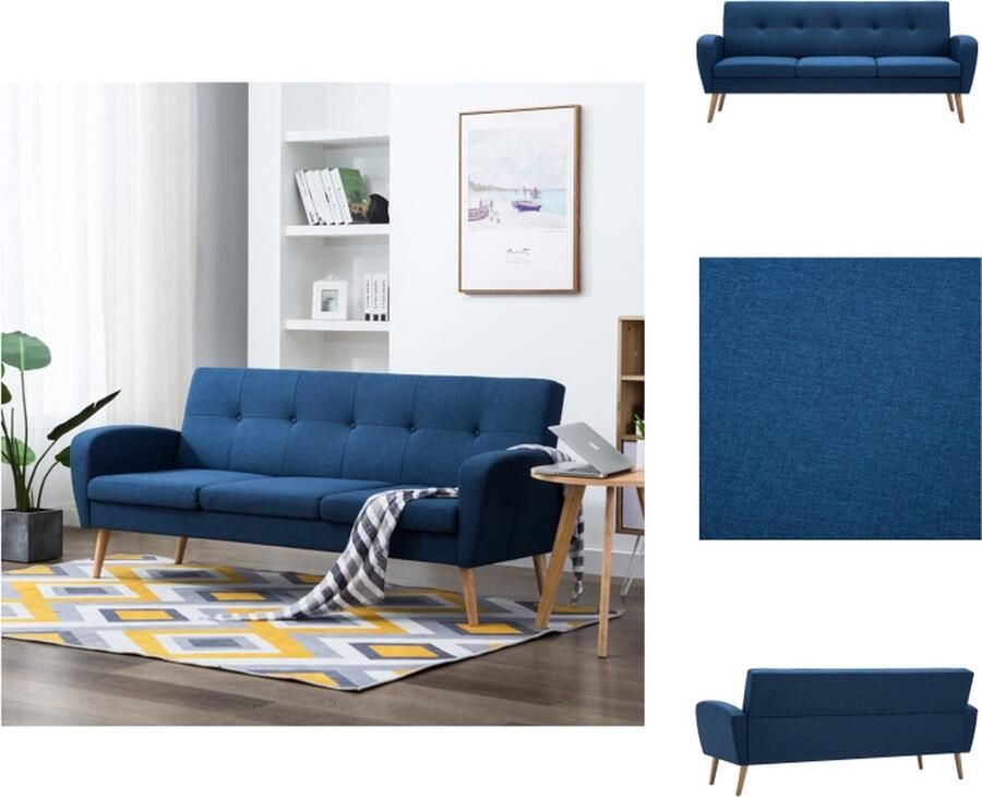 VidaXL 3-zitsbank Polyester Blauw 186x71x79 cm Eenvoudig te monteren Bank