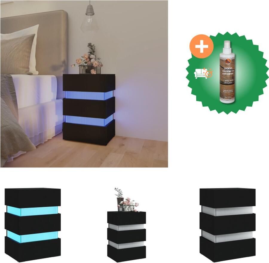 VidaXL 326846 Nachtkastje LED 45x35x67 cm bewerkt hout zwart Kast Inclusief Houtreiniger en verfrisser