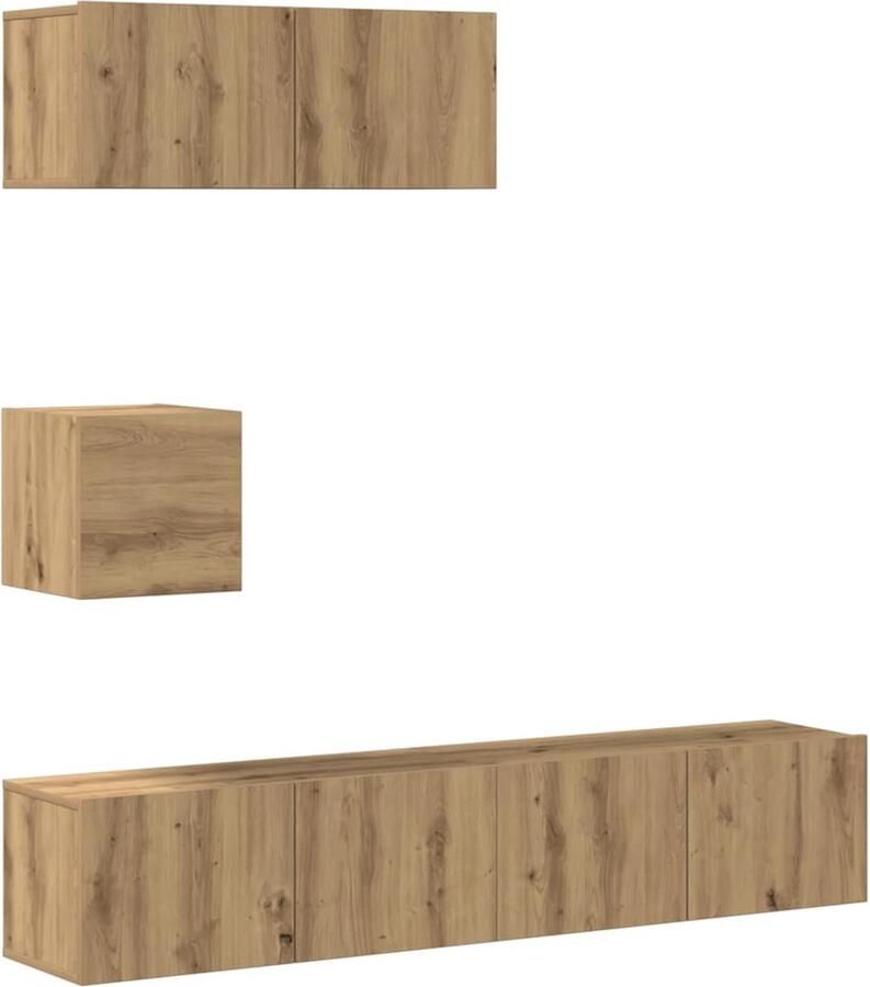 VidaXL 4-delig Tv-meubelset Artisanaal Eiken Tv-meubelset Salontafel Houten Tv-kast Media Kast Opbergkast