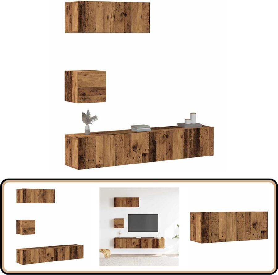 VidaXL 4-delig Tv-meubelset Oud Houtkleurig Tv-meubelset Tv Kast Houten Tv-kast Salontafel Woonkamerinrichting