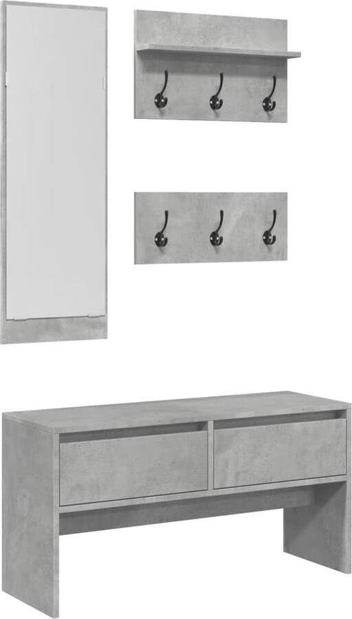 VidaXL 4-delige Garderobe set bewerkt hout betongrijs