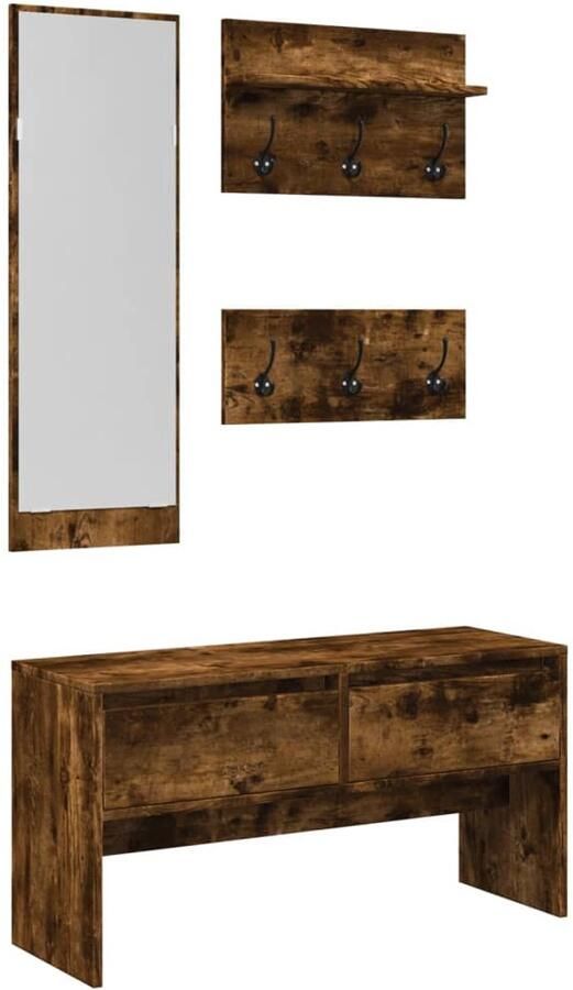 VidaXL Halmeubel Halmeubelen Garderobeset Gangkast 4-delige Garderobe set bewerkt hout gerookt eikenkleurig