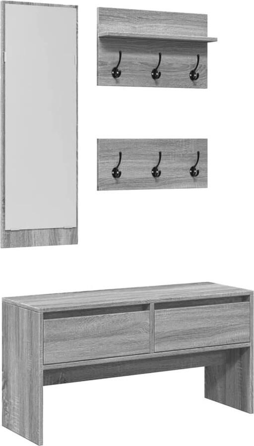 VidaXL 4-delige Garderobe set bewerkt hout grijs sonoma eikenkleurig