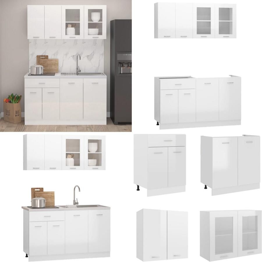 VidaXL 4-delige Keukenkastenset bewerkt hout hoogglans wit Keukenkast Keukenkasten Kast Kasten