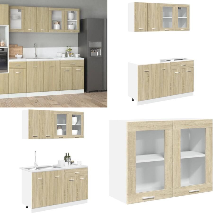 VidaXL 4-delige Keukenkastenset bewerkt hout sonoma eikenkleurig Keukenkastenset Keukenkastensets Keukenkast Keukenkastje