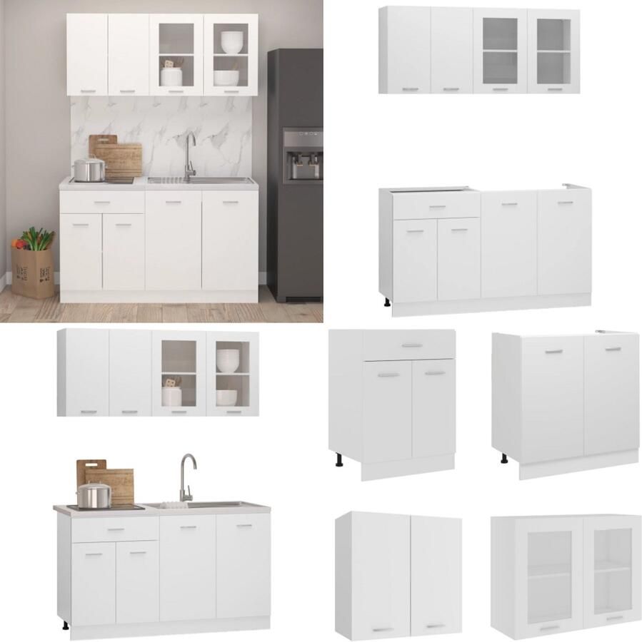 VidaXL 4-delige Keukenkastenset bewerkt hout wit Keukenkast Keukenkasten Kast Kasten