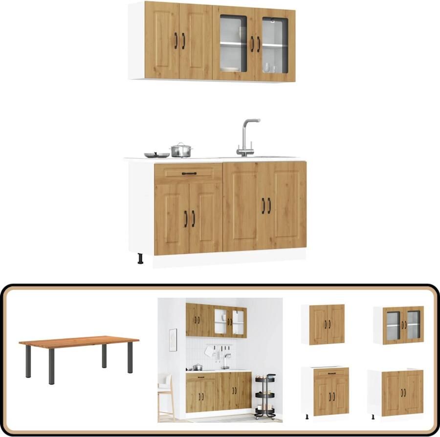VidaXL 4-delige Keukenkastenset Kalmar Eiken Keukenkasten Houten Keukenkasten Kastenserie Kalmar Serie Artisianale Eiken Meubels