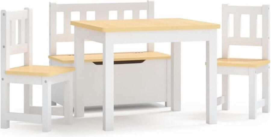 VidaXL 4-delige Kindertafel- en stoelenset MDF wit en beige - Foto 2