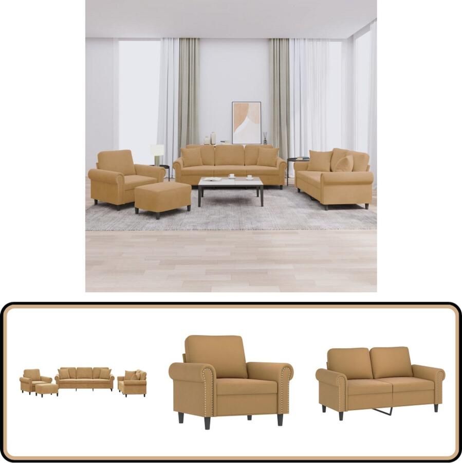 VidaXL 4-delige Loungeset Fluweel Bruin Loungebank Fluweelblad Bruine Bank Fauteuils Zitzitting