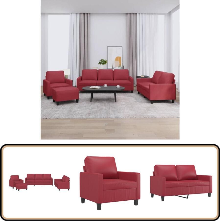 VidaXL 4-delige Loungeset Fluweel Wijnrood Loungeset Tuinmeubelen Buitenset Loungebank Rood Meubilair