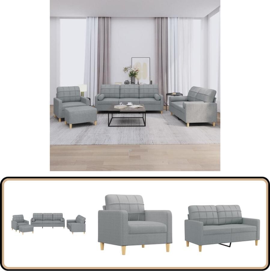 VidaXL 4-delige Loungeset Lichtgrijs met Kussens Loungebank Tuinset Loungemeubilair Loungegroep Outdoor Meubels Grijs Sofa Stoffen Bank Relaxfauteuil