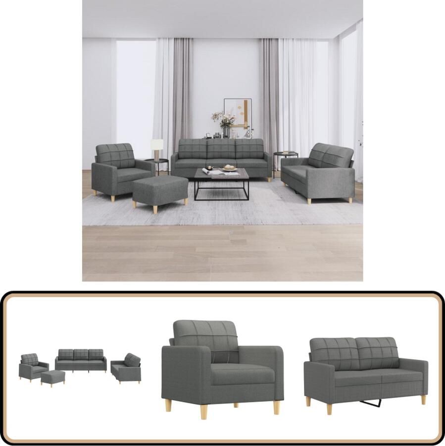 VidaXL 4-delige Loungeset met kussens donkergrijs Loungeset Buitenmeubilair Loungehoek Tuinset Grijs Meubilair
