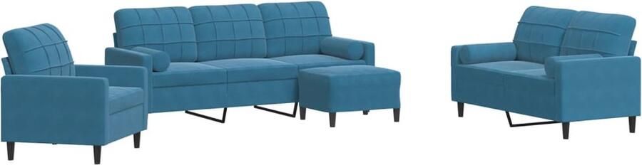 VidaXL 4-delige Loungeset met kussens en bolsters fluweel blauw