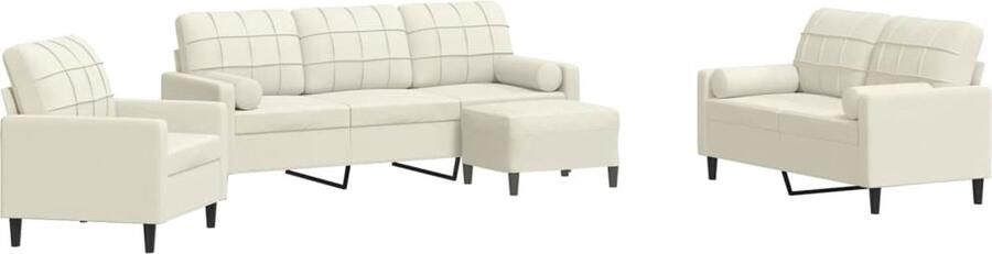 VidaXL 4-delige Loungeset met kussens en bolsters fluweel crèmekleurig