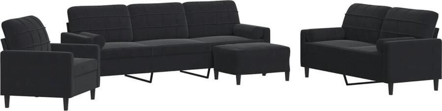 VidaXL 4-delige Loungeset met kussens en bolsters fluweel zwart