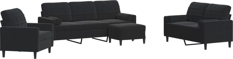 VidaXL 4-delige Loungeset met kussens en bolsters fluweel zwart