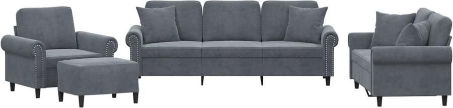 VidaXL 4-delige Loungeset met kussens fluweel donkergrijs - Foto 4