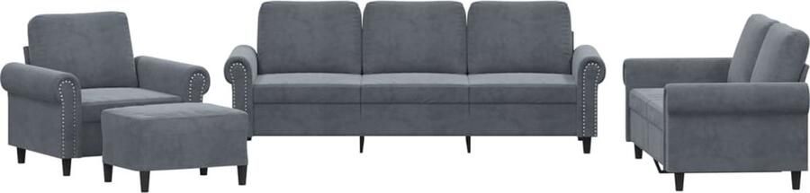 VidaXL 4-delige Loungeset met kussens fluweel donkergrijs - Foto 2