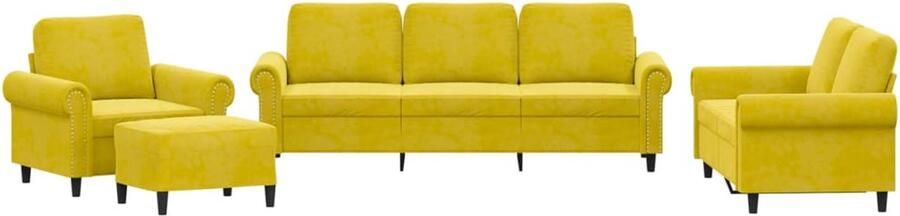 The Living Store Loungeset Fluweel 3-zitsbank 212 x 77 x 80 cm Geel Loungeset Bankstel Fluweel Sofa Gele Bank 2 Persoons Bank