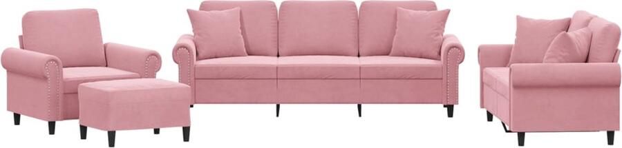 VidaXL 4-delige Loungeset met kussens fluweel roze