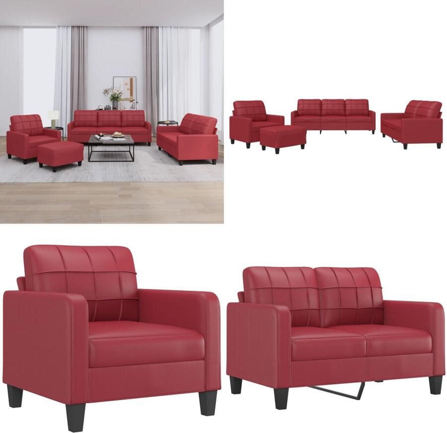 VidaXL 4-delige Loungeset met kussens fluweel wijnrood Bankstel Bankstellen Fauteuil 2-zitsbank