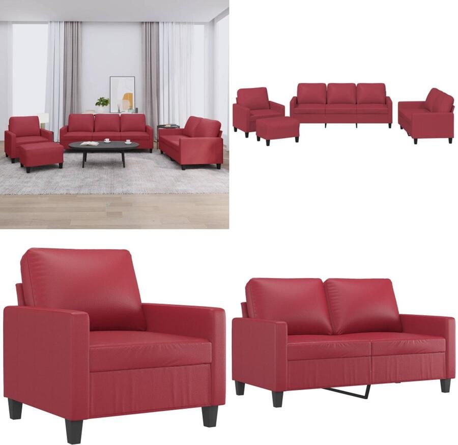 VidaXL 4-delige Loungeset met kussens fluweel wijnrood Bankstel Bankstellen Fauteuil 2-zitsbank