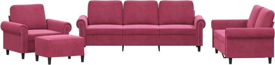 VidaXL 4-delige Loungeset met kussens fluweel wijnrood