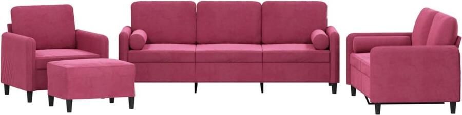 VidaXL 4-delige Loungeset met kussens fluweel wijnrood