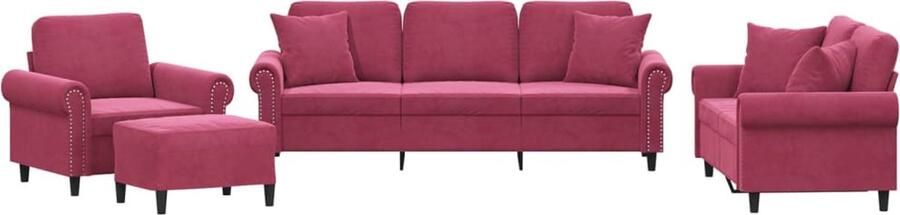 VidaXL 4-delige Loungeset met kussens fluweel wijnrood
