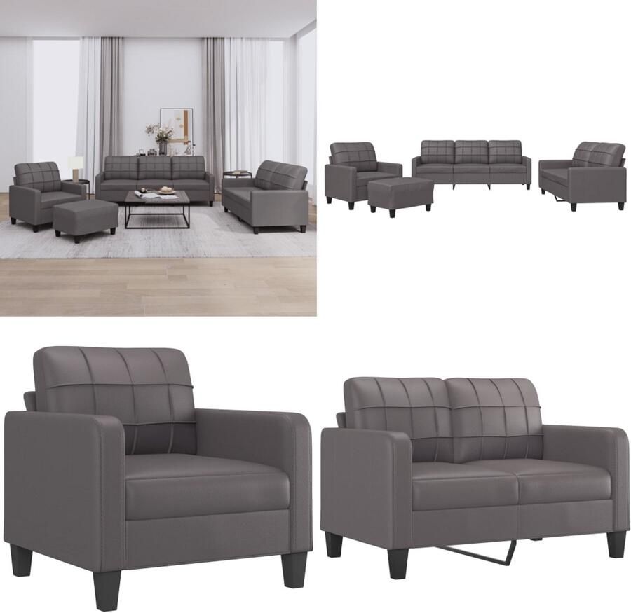 VidaXL 4-delige Loungeset met kussens kunstleer bruin Bankstel Bankstellen Fauteuil 2-zitsbank