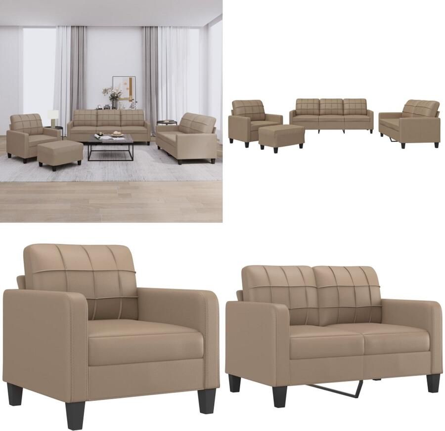 VidaXL 4-delige Loungeset met kussens kunstleer cappuccino Bankstel Bankstellen Fauteuil 2-zitsbank