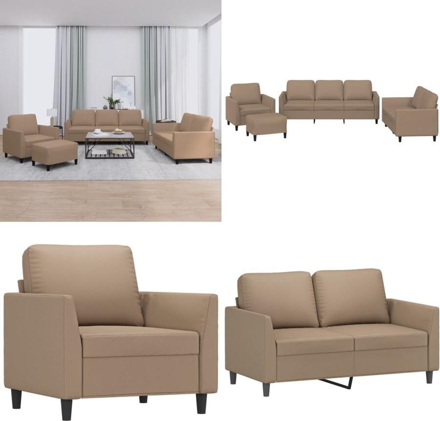 VidaXL 4-delige Loungeset met kussens kunstleer cappuccino Bankstel Bankstellen Fauteuil 2-zitsbank