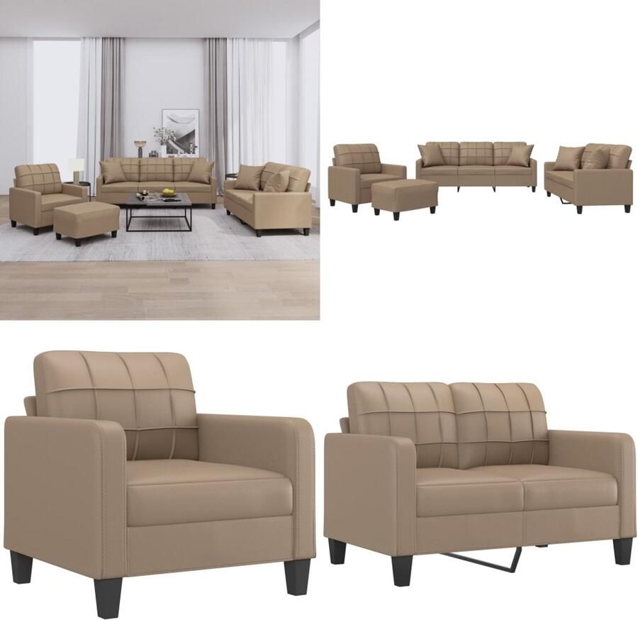 VidaXL 4-delige Loungeset met kussens kunstleer cappuccinokleurig Bankstel Bankstellen Fauteuil 2-zitsbank