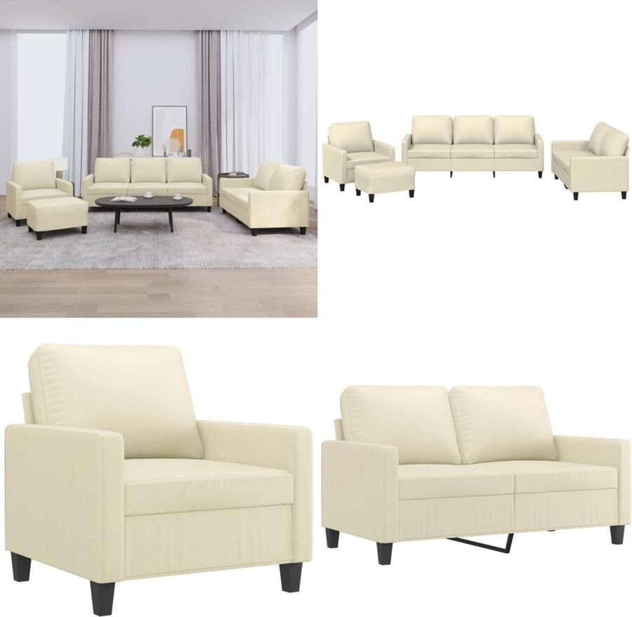 VidaXL 4-delige Loungeset met kussens kunstleer crème Bankstel Bankstellen Fauteuil 2-zitsbank