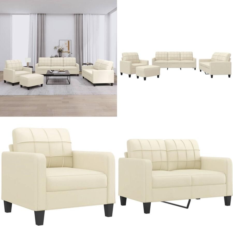 VidaXL 4-delige Loungeset met kussens kunstleer crème Bankstel Bankstellen Fauteuil 2-zitsbank
