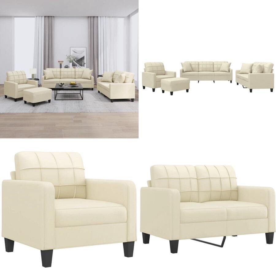 VidaXL 4-delige Loungeset met kussens kunstleer crèmekleurig Bankstel Bankstellen Fauteuil 2-zitsbank