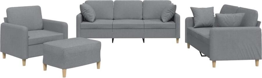 The Living Store Loungeset Comfort Lichtgrijs Voetenbank Dik gevoerde zitting Loungebank Tuinset Loungemeubilair Grijs Meubilair Stoffen Bank - Foto 2