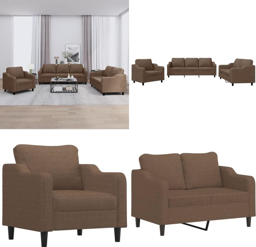 VidaXL 4-delige Loungeset met kussens stof bruin Bankstel Bankstellen Fauteuil 2-zitsbank