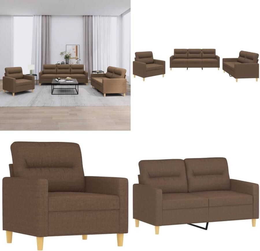 VidaXL 4-delige Loungeset met kussens stof bruin Bankstel Bankstellen Fauteuil 2-zitsbank