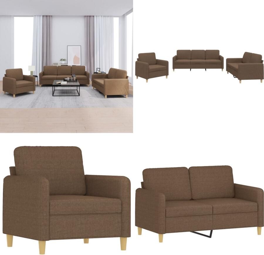 VidaXL 4-delige Loungeset met kussens stof bruin Bankstel Bankstellen Fauteuil 2-zitsbank